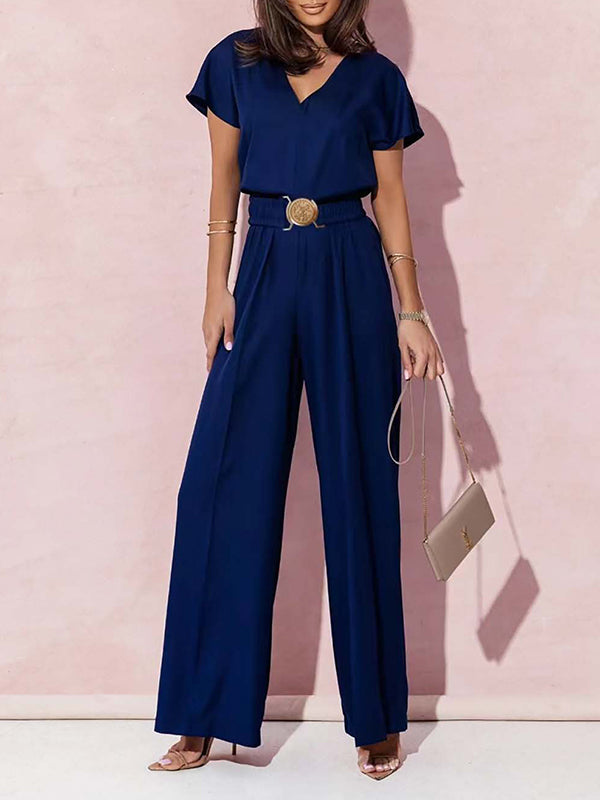 High Waisted  Belted  Jumpsuit
