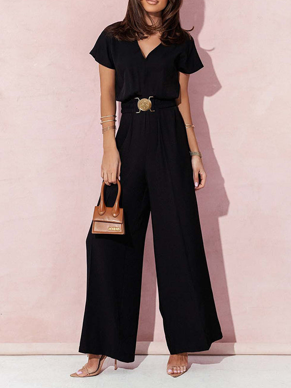 High Waisted  Belted  Jumpsuit