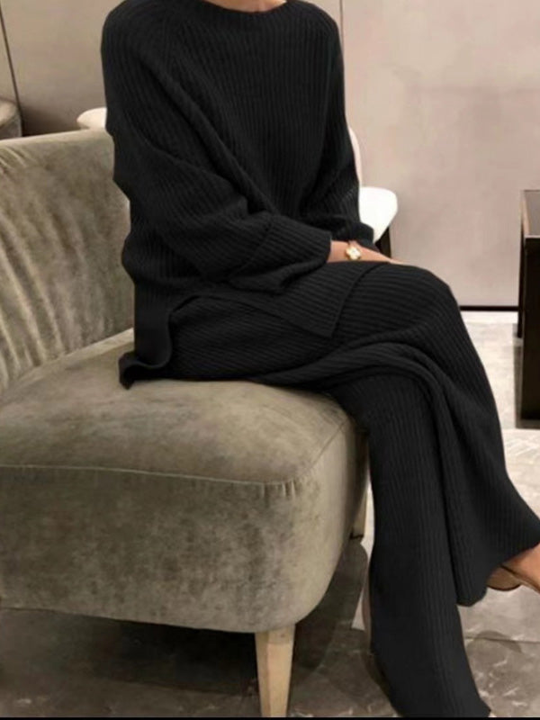 Loose Sweater& Wide Leg Pants -Set