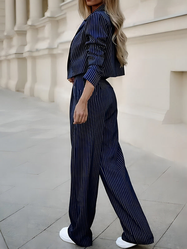 Loose Striped Jacket + Straight Leg  Pants -Set