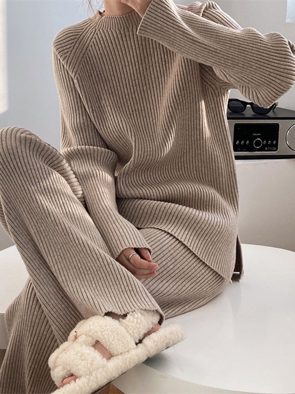 Loose Sweater& Wide Leg Pants -Set