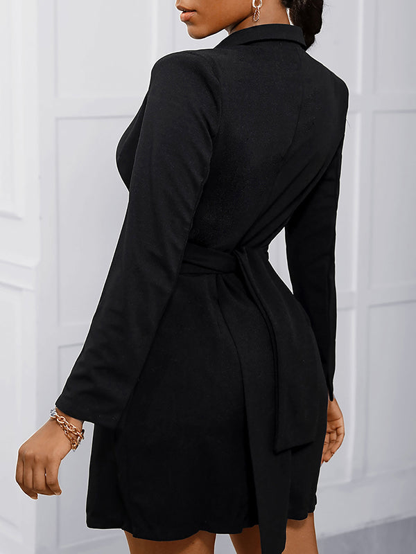 Long Sleeves Lapel Mini Dresses