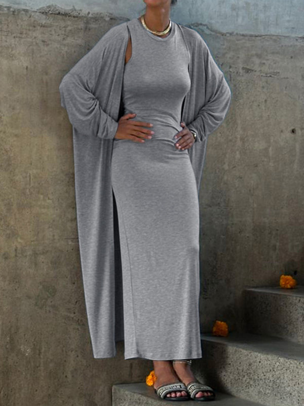 Long Sleeves  Dress + Bodycon Outerwear Set