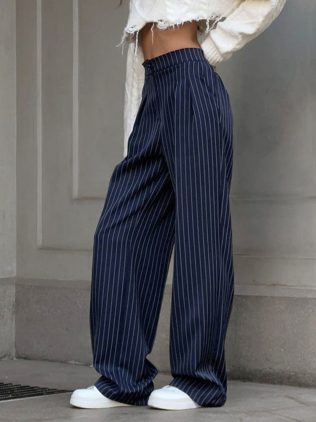 Wide Leg Trousers -  Navy Blue