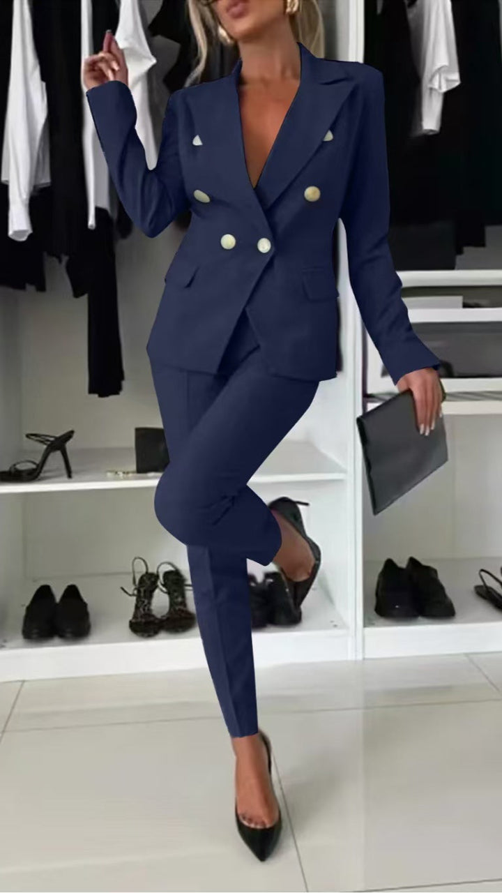 Collar Blazer & Flared Pants Set