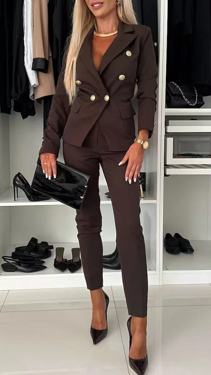 Collar Blazer & Flared Pants Set