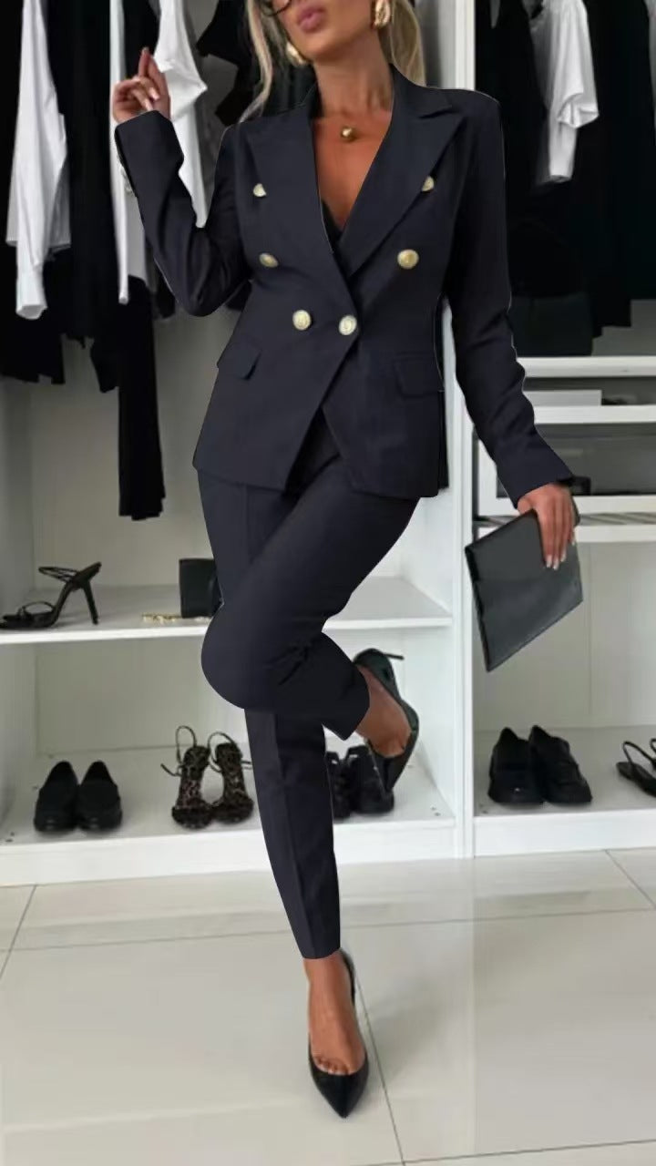 Collar Blazer & Flared Pants Set