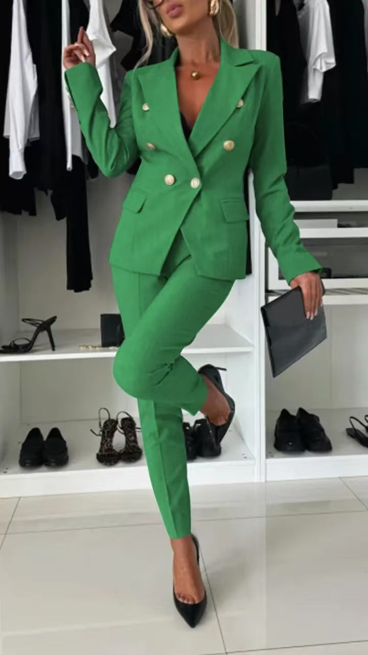 Collar Blazer & Flared Pants Set