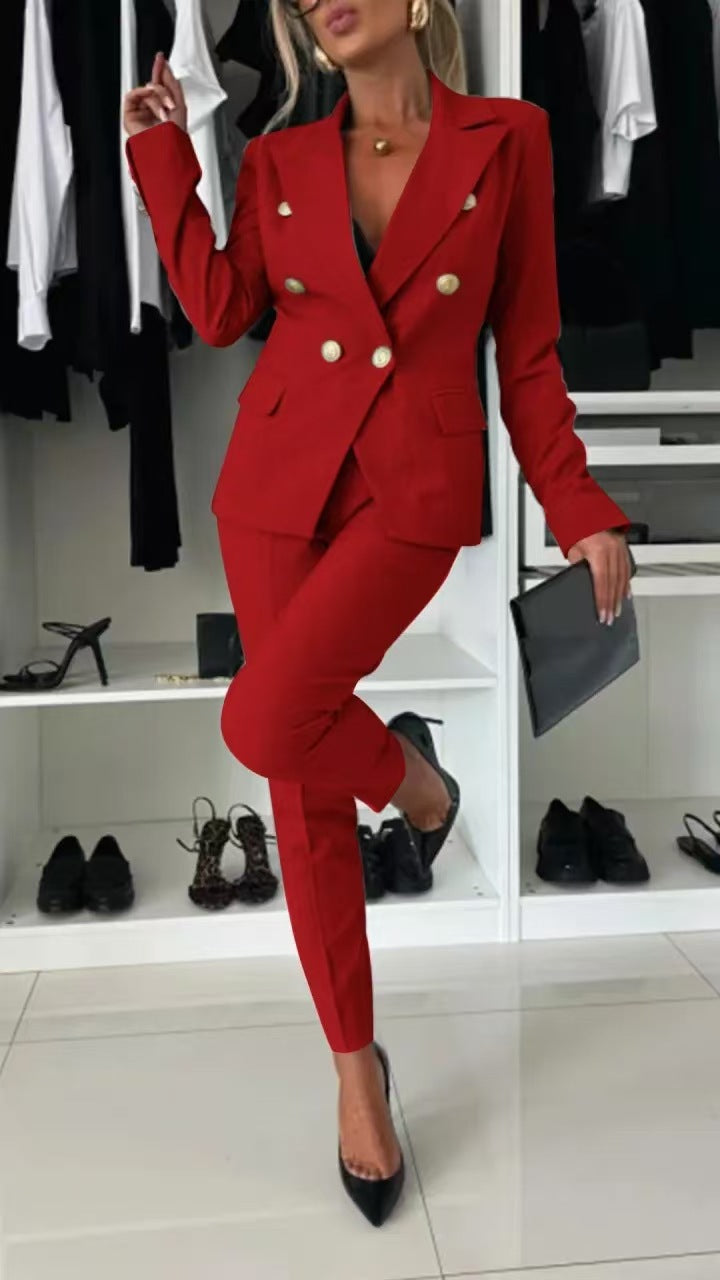 Collar Blazer & Flared Pants Set