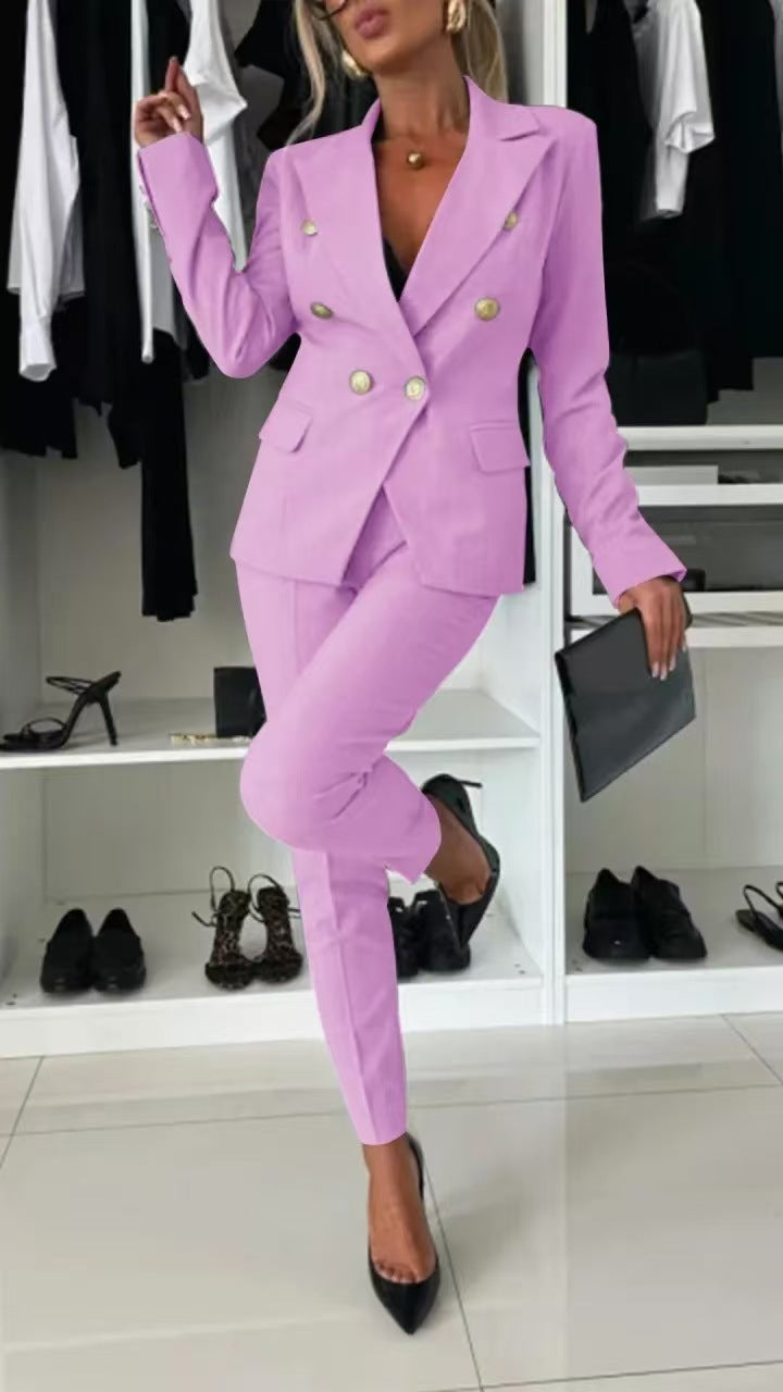 Collar Blazer & Flared Pants Set