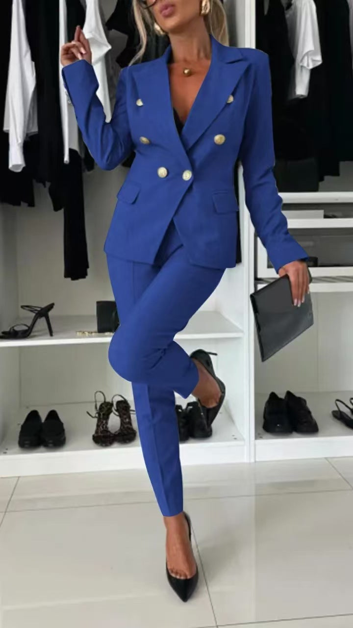 Collar Blazer & Flared Pants Set