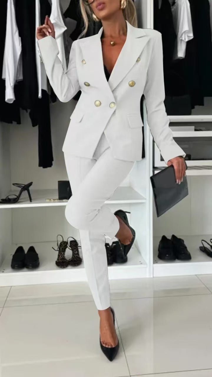 Collar Blazer & Flared Pants Set