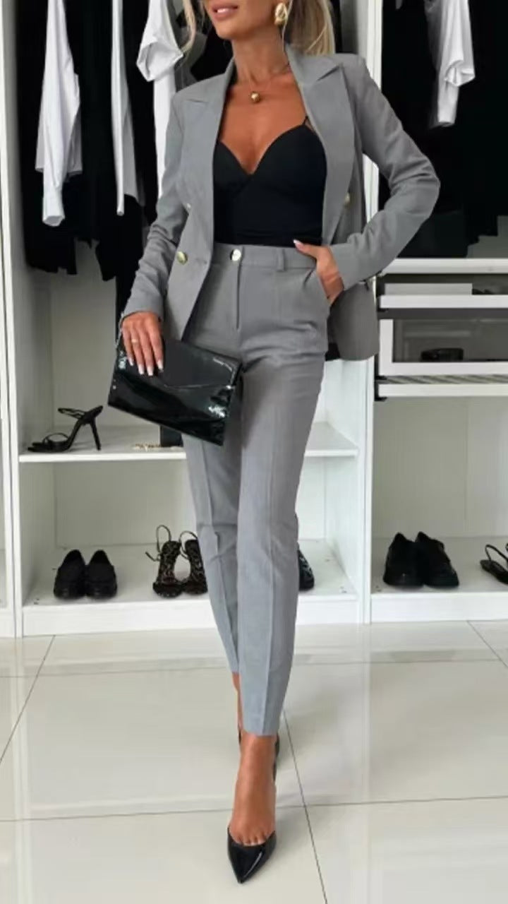 Collar Blazer & Flared Pants Set