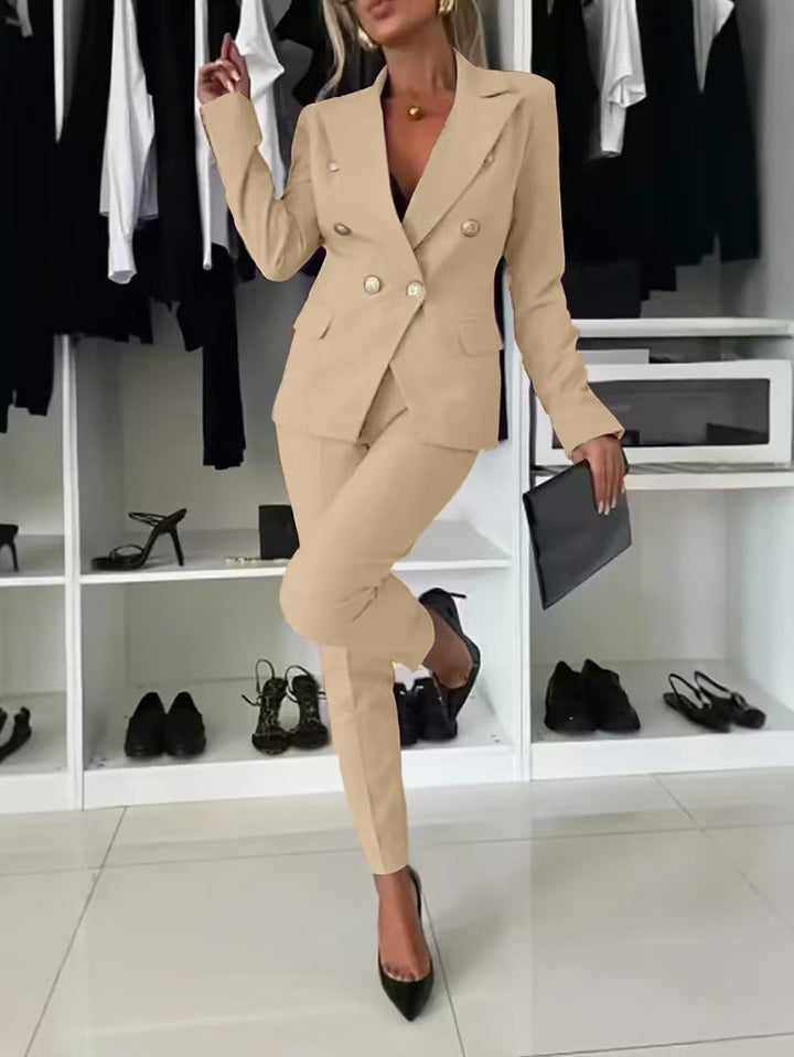 Collar Blazer & Flared Pants Set