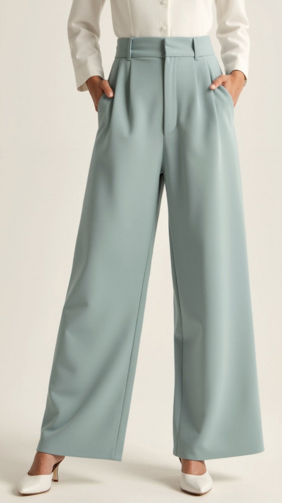 Wide-Leg Trousers – High Waisted, Pleated Front