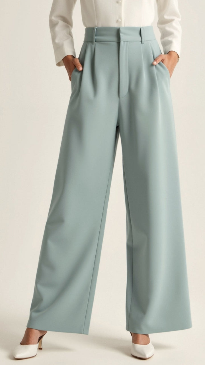 Wide-Leg Trousers – High Waisted, Pleated Front