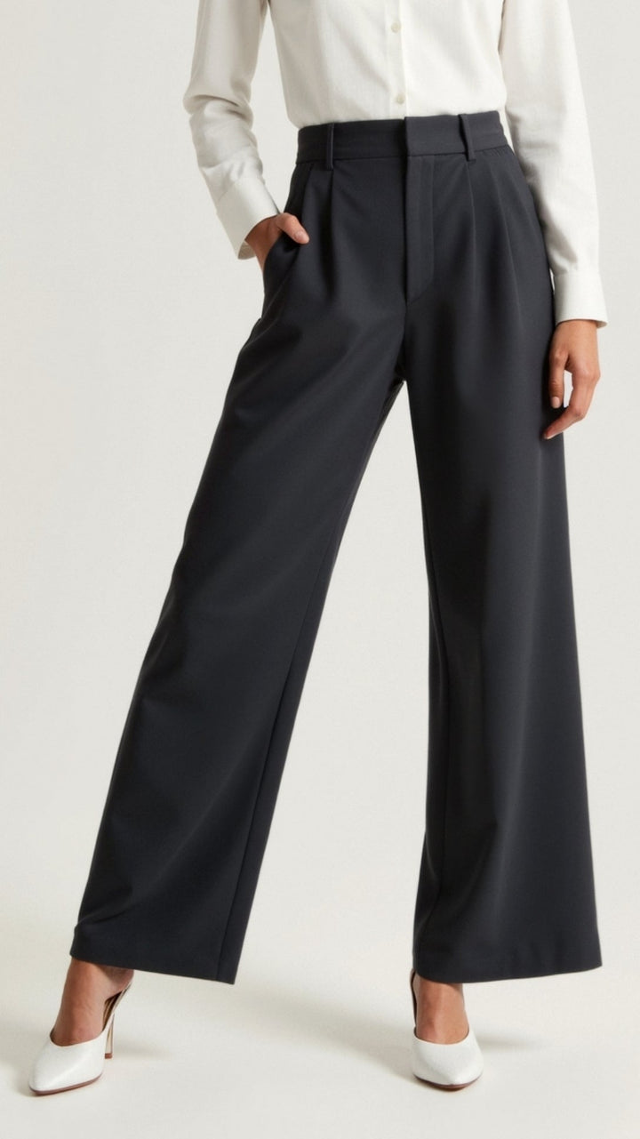 Wide-Leg Trousers – High Waisted, Pleated Front