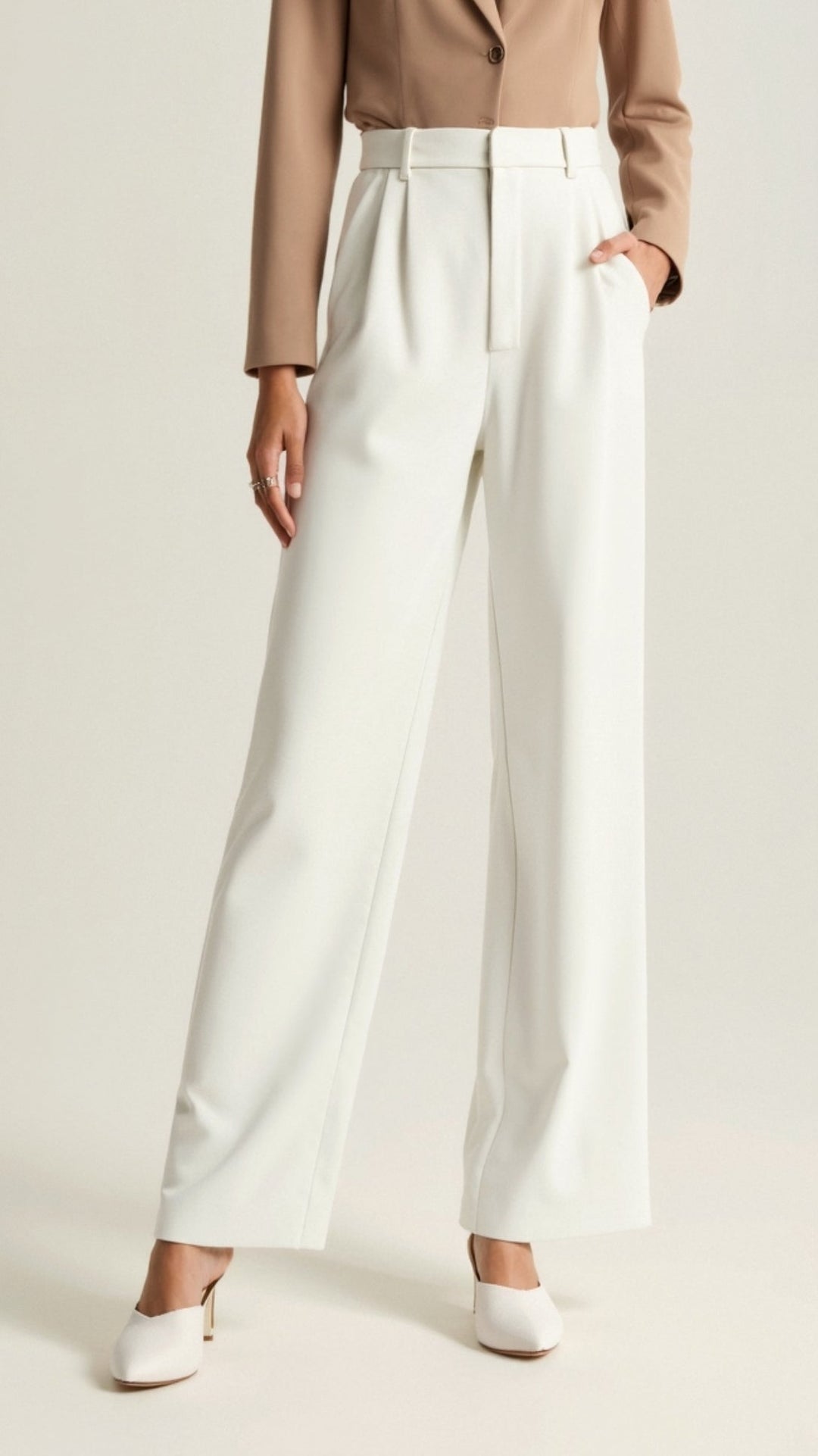 Wide-Leg Trousers – High Waisted, Pleated Front