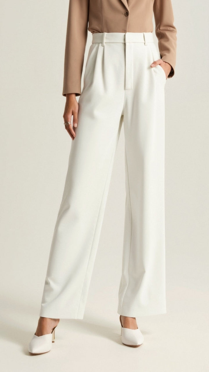 Wide-Leg Trousers – High Waisted, Pleated Front