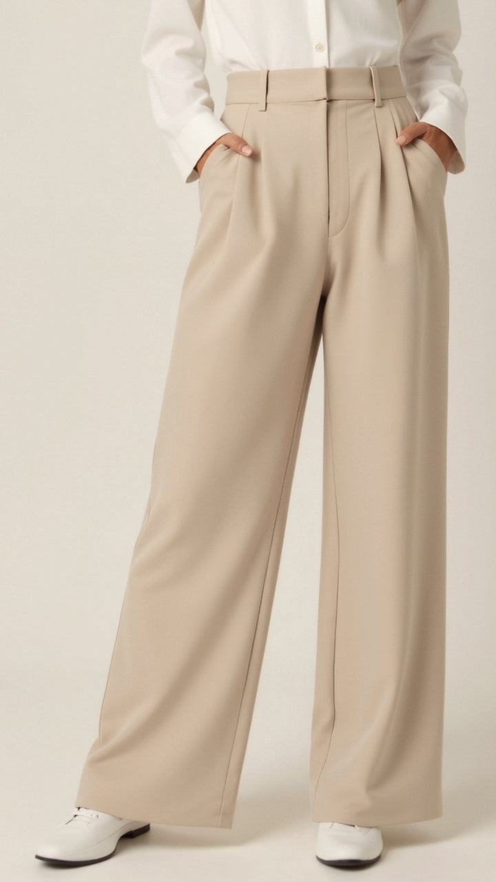 Wide-Leg Trousers – High Waisted, Pleated Front