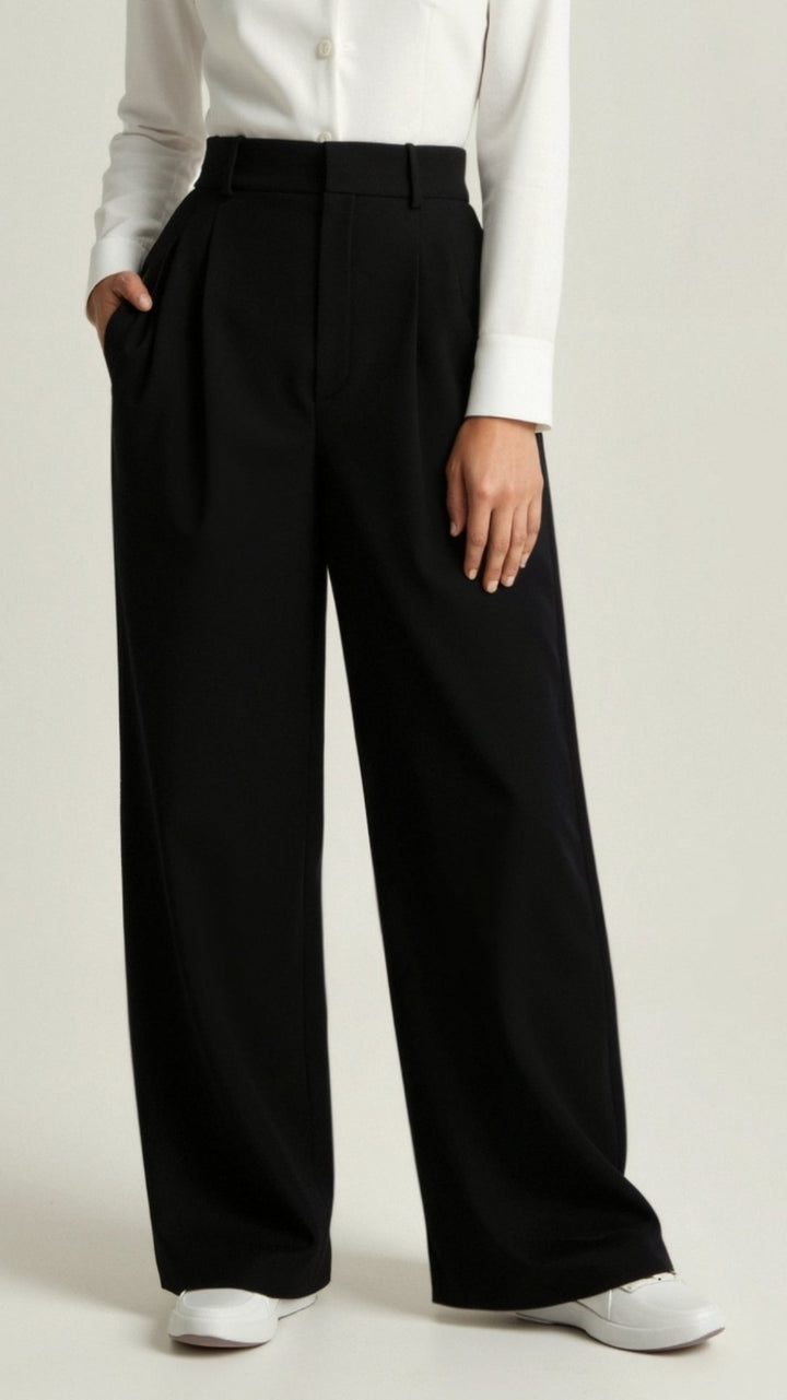 Wide-Leg Trousers – High Waisted, Pleated Front