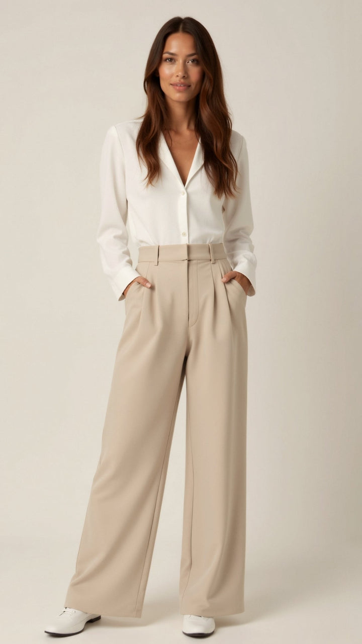 Wide-Leg Trousers – High Waisted, Pleated Front