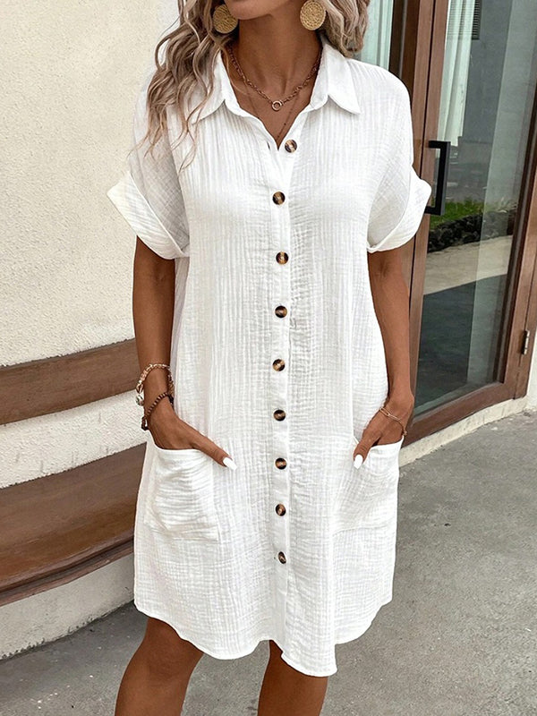 Loose Buttoned Mini Dresses