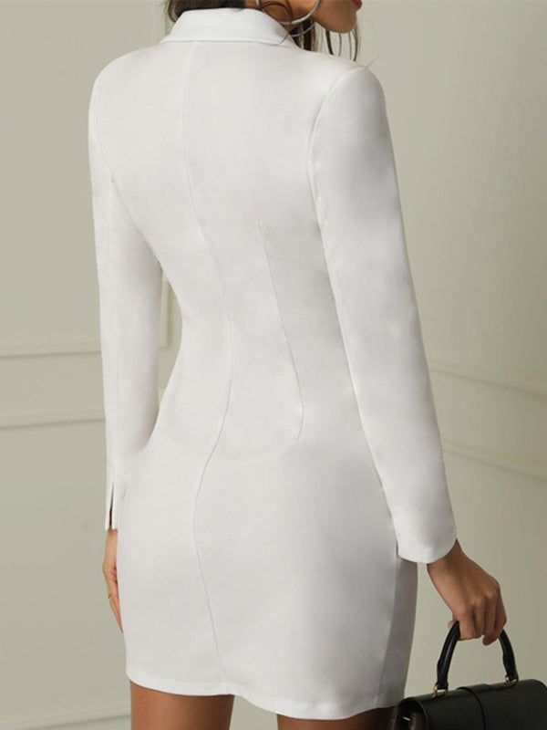 Long Sleeves Lapel Mini Dresses