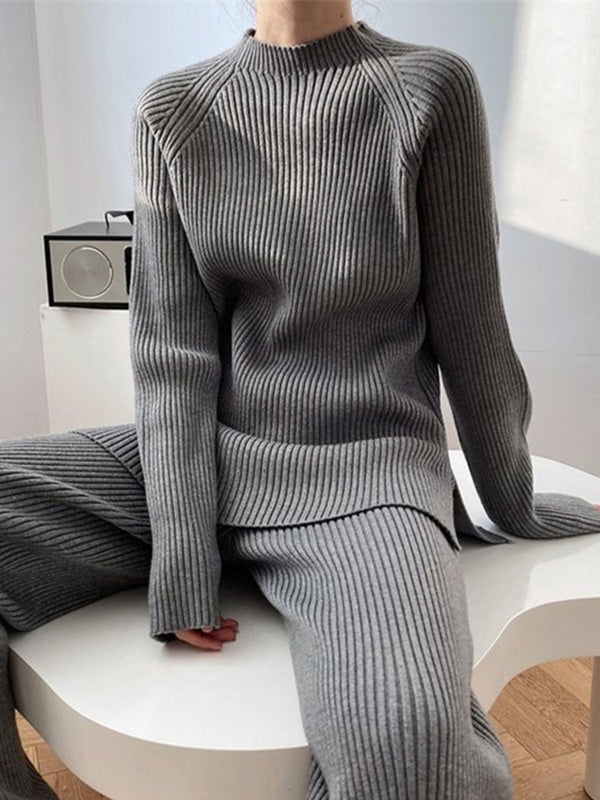 Loose Sweater& Wide Leg Pants -Set
