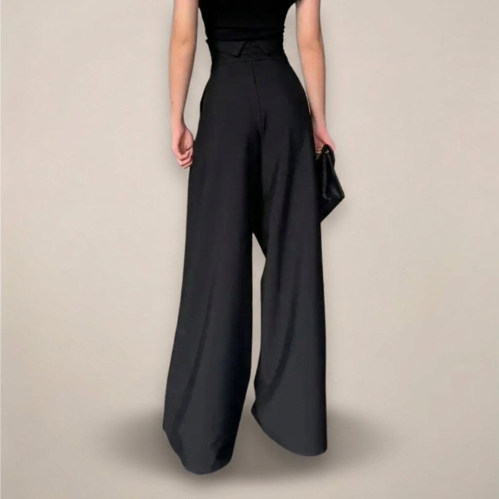 High-Waisted Wide Leg Trousers –  Black Tailored Fit