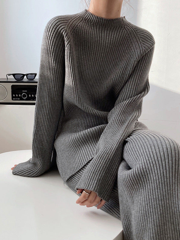 Loose Sweater& Wide Leg Pants -Set