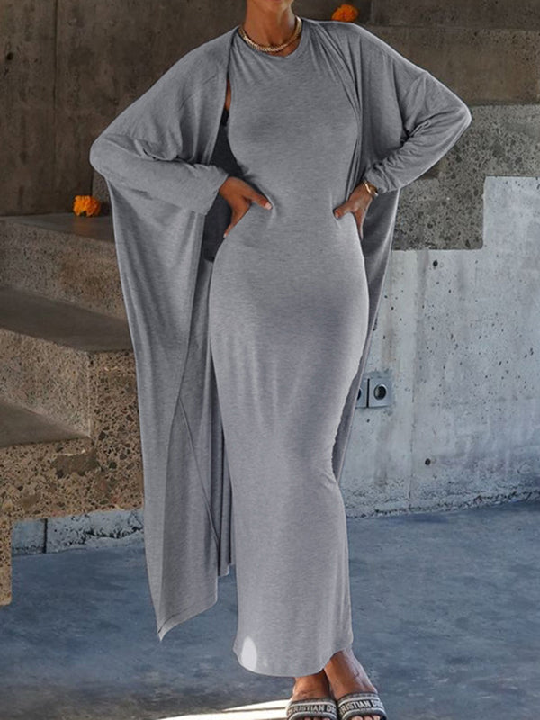 Long Sleeves  Dress + Bodycon Outerwear Set