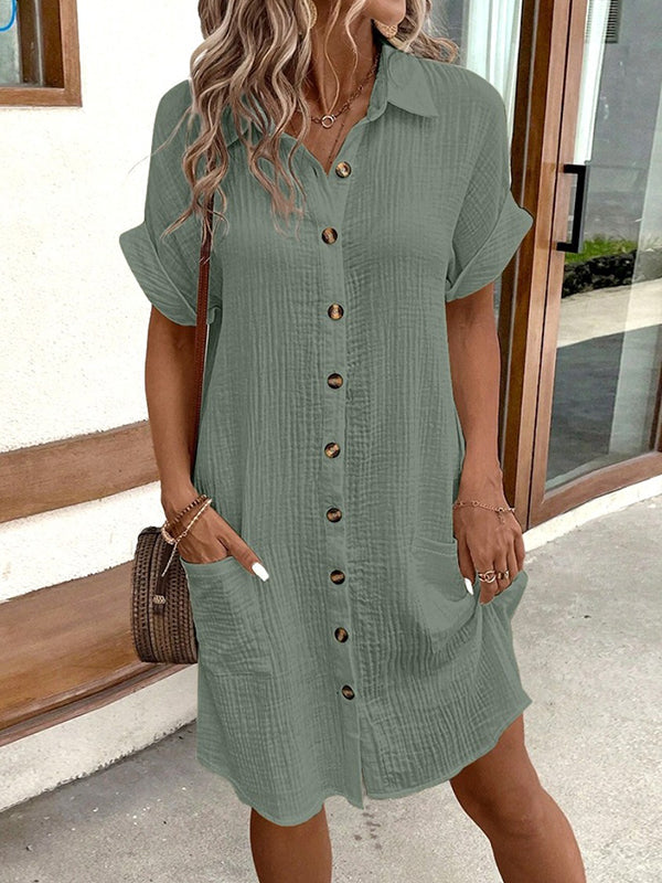Loose Buttoned Mini Dresses