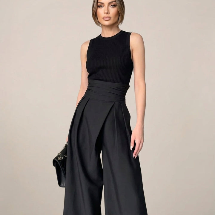 High-Waisted Wide Leg Trousers –  Black Tailored Fit
