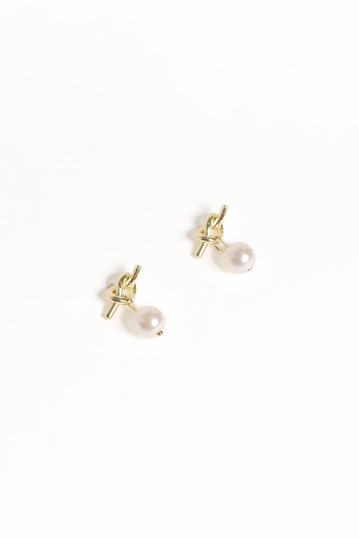 Knot Earrings - Gold/Pearl