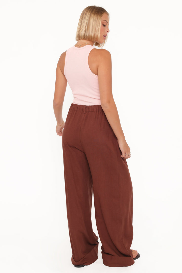 Cuffed Linen Pant - Brown