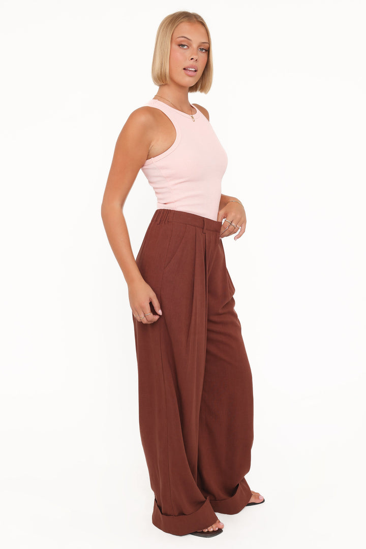 Cuffed Linen Pant - Brown