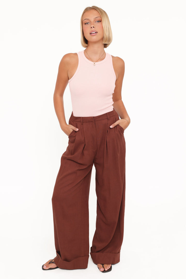 Cuffed Linen Pant - Brown
