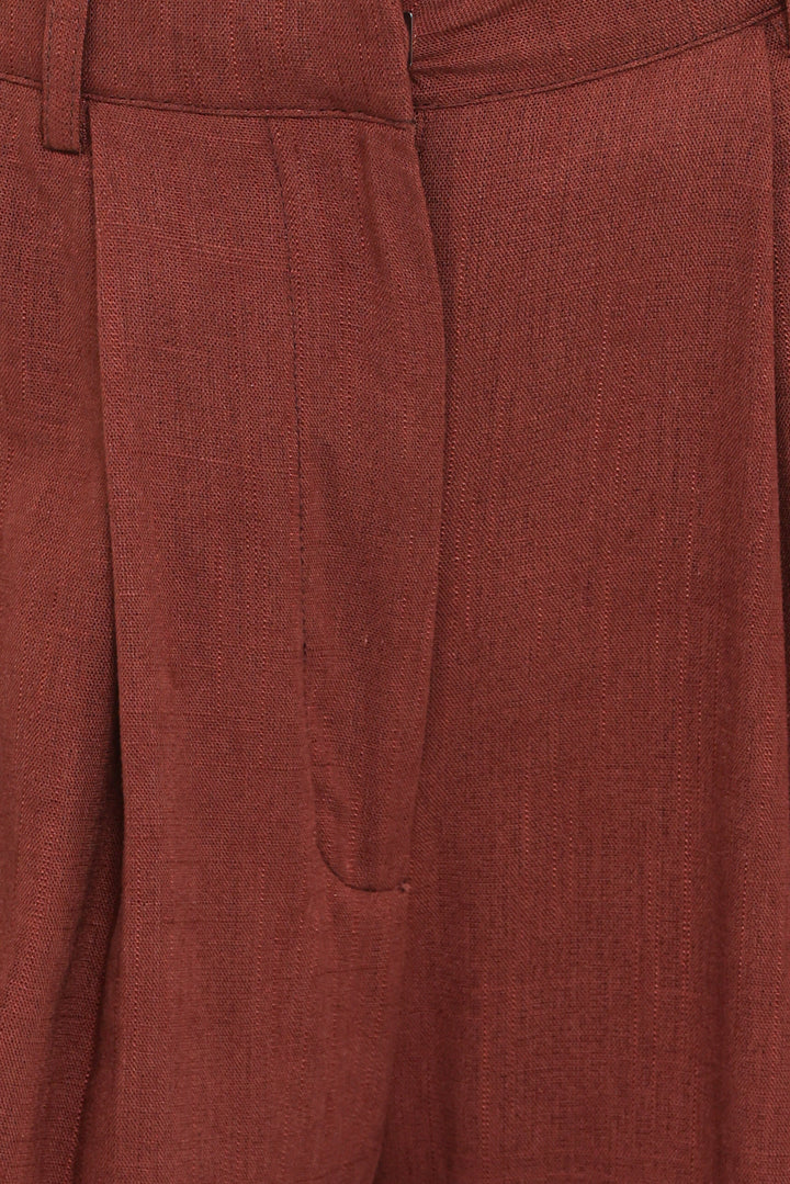 Cuffed Linen Pant - Brown