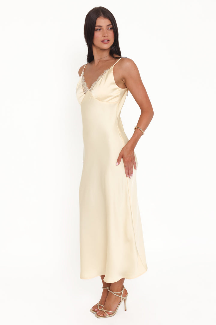 Satin Butter Yellow- Midi Dress