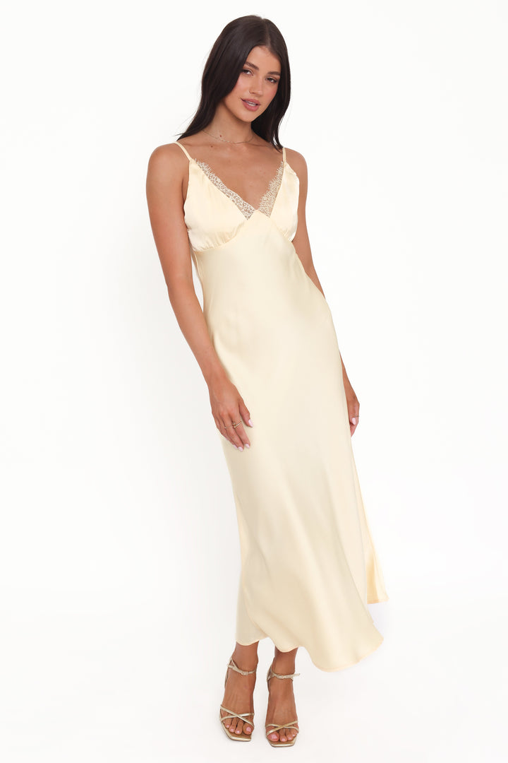 Satin Butter Yellow- Midi Dress